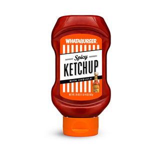 view whataburger spicy ketchup with cholula. 20 oz bottle.