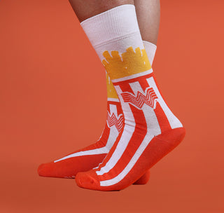 view model wearing fry box socks