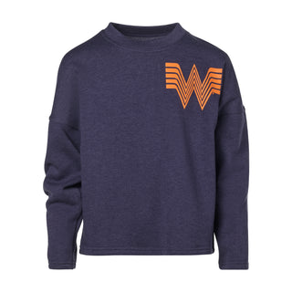 Navy blue long-sleeve shirt with orange Flying W logo on a white background