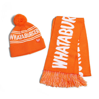 Whataburger Beanie and Scarf set on white background