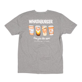 Gray t-shirt with Whataburger graphic on a white background