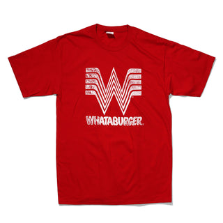 Red t-shirt with white 'Whataburger' logo on a white background