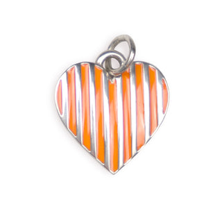 Front View Orange/Sterling Silver Striped Heart Charm