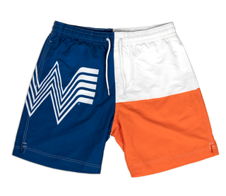 Front View Texas Flag Swim Trunks Elasticized Waistband with Adjustable Drawstring Mesh-lined Interior Mesh-lined Side Pockets Velcro-enclosed Back Pocket with Grommet Drain All-over Pattern