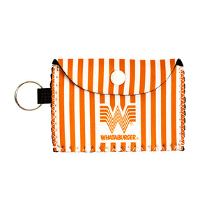 View Orange and White striped neoprene pouch keychain.