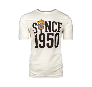 view whataburger since 1950 cream colored tee with brown graphics.