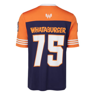 Orange and navy sports jersey with 'WHATABURGER' and number '75'