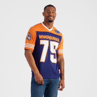 Man wearing a Whataburger jersey with the number 79 on a white background