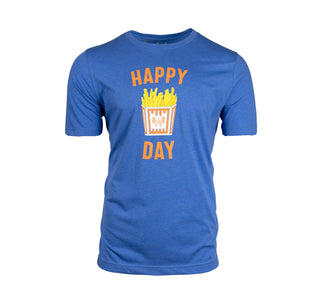 view blue fry day tee with stacked graphics