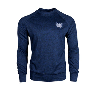 view whataburger navy sweatshirt with white flying w design.