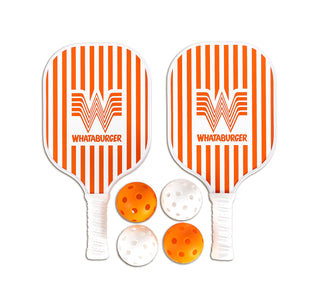 view whataburger pickleball set, includes two paddles and four balls