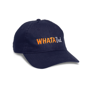 View front of Whataburger Navy Dad Hat with WhataDad embroidery