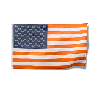 View whataburger flag with white whataburger logos and orange and white stripes