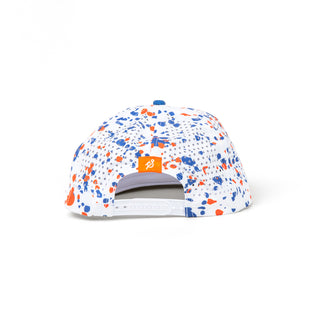 View back of white drip patch staunch collection hat