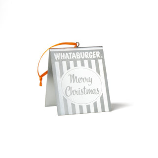 View front of Whataburger Table Tent Ornament. Middle reads Merry Christmas. 