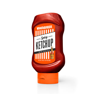 Squeeze bottle of Spicy Ketchup with Whataburger branding on a white background