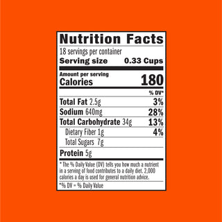 Nutrition facts label on an orange background
