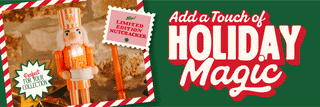 Graphic GIF of Whataburger Nutcracker on a green background with promotional text reading: Add a Touch of Holiday Magic! New Limited Edition Nutcracker