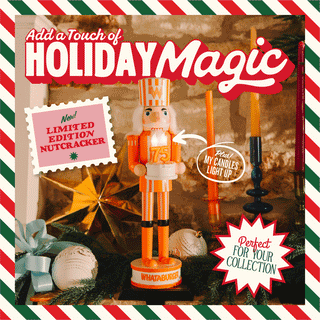 Graphic GIF of Whataburger Nutcracker on a green background with promotional text reading: Add a Touch of Holiday Magic! New Limited Edition Nutcracker