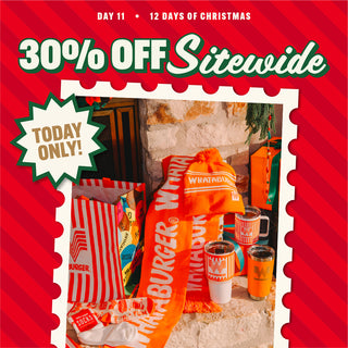 Promotional image for a 30% off sitewide sale with Whataburger branding on products.
