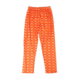 Orange pajama pants with white Whataburger pattern on a white background