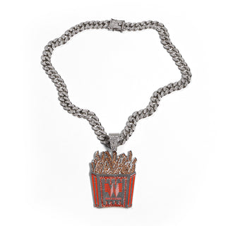 Bling necklace with a box of fries pendant on a white background
