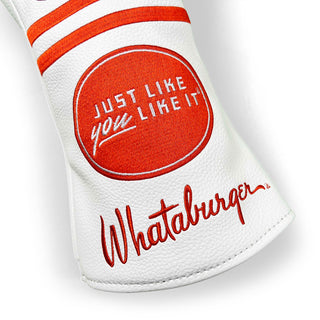Close-Up On-White Photo of Day Dot Golf Club Cover Reading "Just Like You Like It" withe Whataburger Script Font