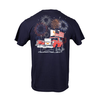 On-White of Navy Firework Tee Back