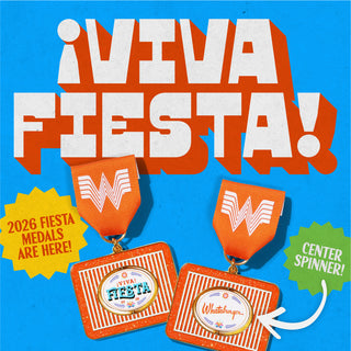 Promotional graphic for Viva Fiesta with medals and text on a blue background