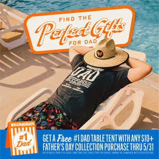 Person lounging on a beach chair with promotional text for Whataburger Father's Day collection.