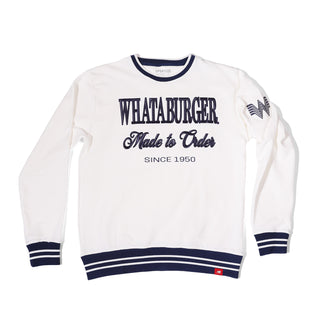 White sweatshirt with 'Whataburger' branding on a white background