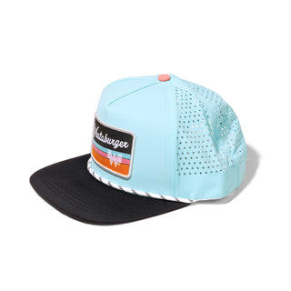 Retro Aqua Staunch Collection Hat at angle on white background