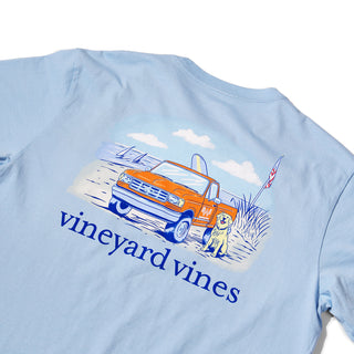 Vineyard Vines x Whataburger Light Blue Truck Tee on white background