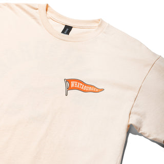 Close-up Whataguy Football Tee front graphic on white background
