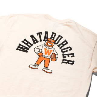 Close-up of Whataguy Football Tee back graphic on white background