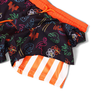 Youth Whataburger Neon Collage Swim Trunks on white background