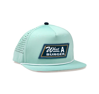 Front View: Mint Staunch Hat with Navy Whataburger Patch