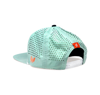 Side View: Mint Staunch Hat with Navy Whataburger Patch