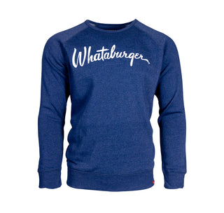 View Sportique Navy Crewneck with Whataburger Script font in white lettering