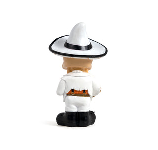 View Back of Sugar Skull Figurine wearing a tattered white suit 