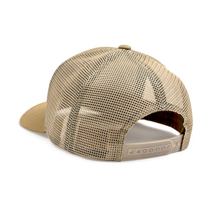 View Back of Tan Trucker Hat with snap closure