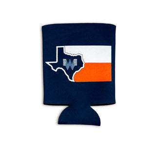 Front View: Navy Can Holder with flying W texas flag design
