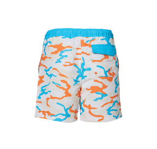 view back Magellan Outdoors Youth Orange and White Camo Boat Short