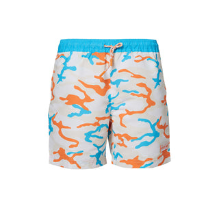view front Magellan Outdoors Youth Orange and White Camo Boat Short