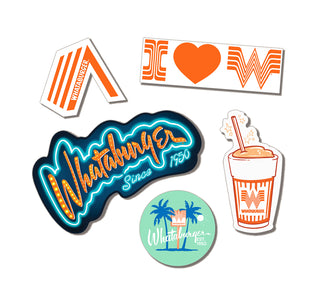 Decal 5-Pack Includes: A Frame Decal Milkshake Decal Mint Palm Decal I Love Whataburger Decal Neon Sign Decal Decal size varies from 3" - 5"