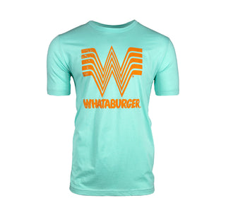 View whataburger lockup tee in mint green with orange print