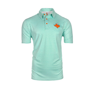 View Mint Green whataburger golf polo with flying w graphics repeating.