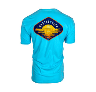 view back of whataburger teal sunset tee